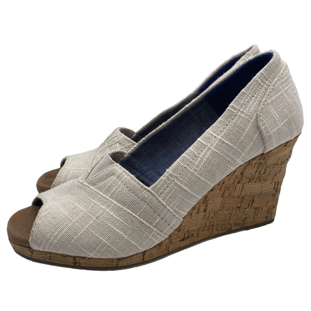 Toms Shoes Wedge Sandals Beige Peep Toe Womens Casual Summer